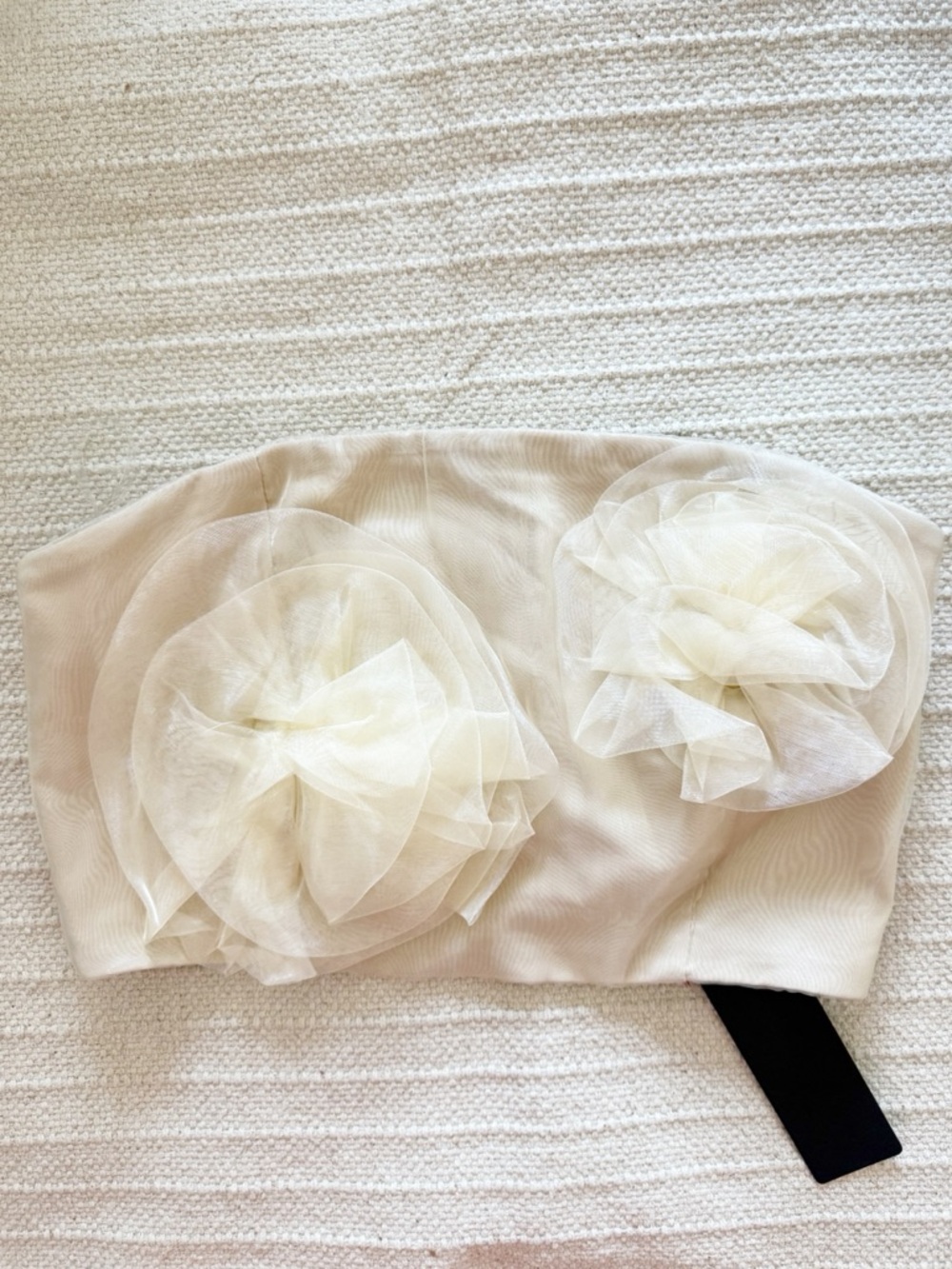 Know One Cares Ivory Strapless Floral Appliqué Crop Top - Picture 2 of 6
